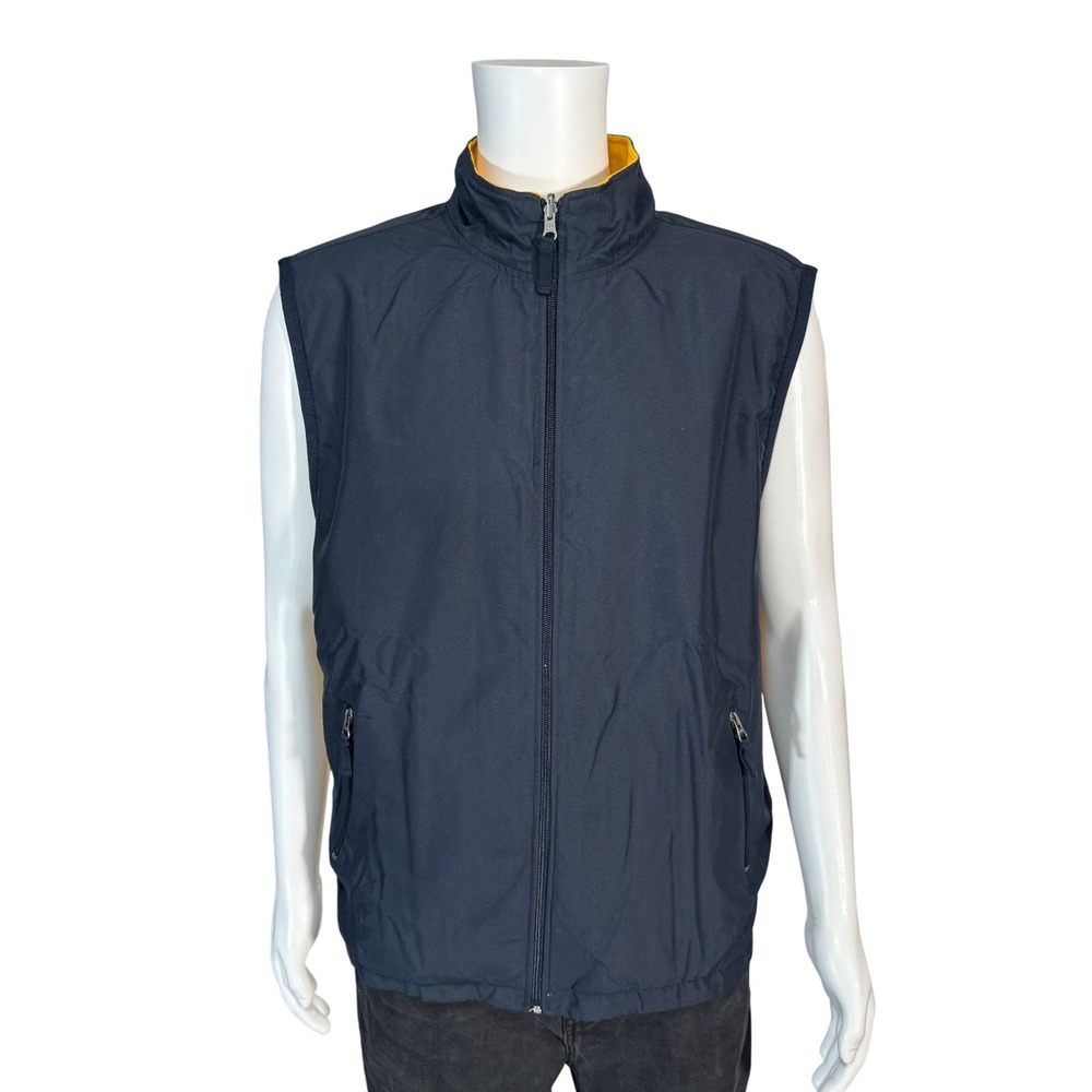GAP‎ Mens Reversible Puffer Vest Navy Blue Gold Fleece Full Zip Pockets Y2K XL